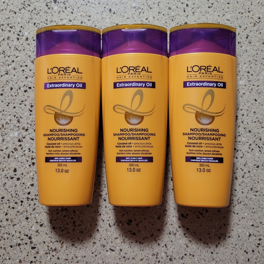 3 L'Oreal Paris Extraordinary Oil Nourishing Shampoo For Dry Curly Hair 13 oz Ea